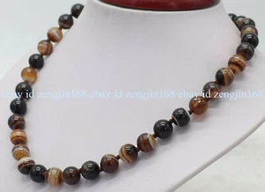 Naturel 10mm Collier de perles rondes en pierre gemme rayée brune 19" AAA+