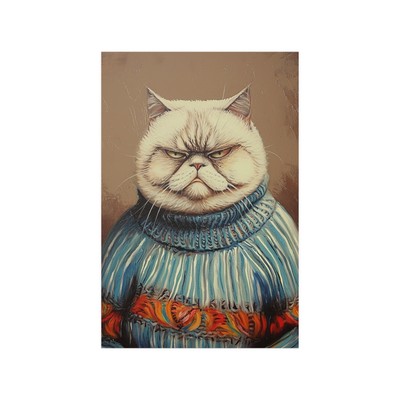 Grumpy Cat In An Ugly Sweater Poster, Chubby Cat In a Cozy Sweatshirt Decor Gift