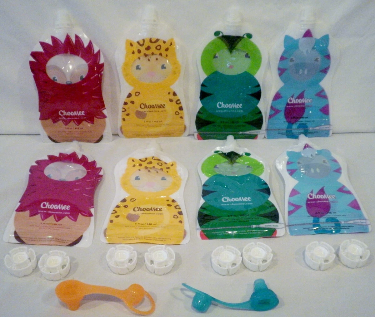 8 ChooMee Reusable Baby Food Storage Pouches 5oz and 2 SoftSip