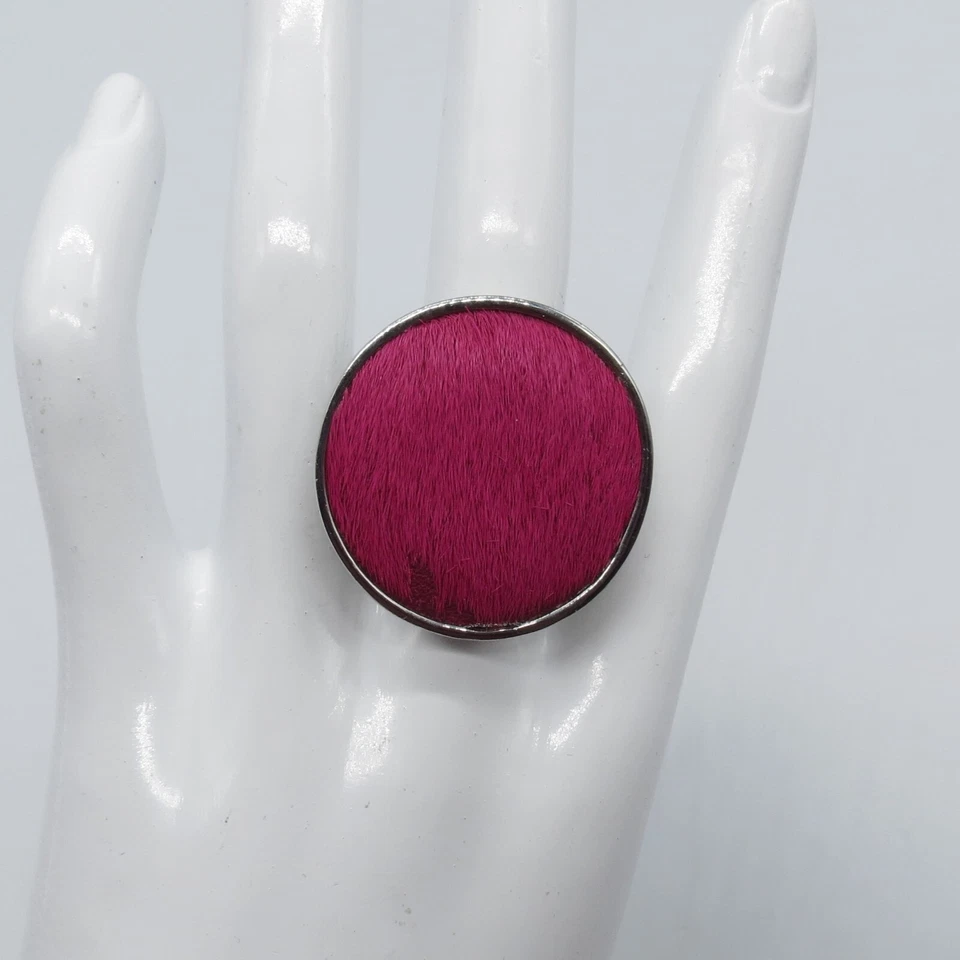 Anillo Ann Taylor Rosa Imitación Piel Talla 7 Redondo Grueso Funky Tono Plata Foto 2 de 4