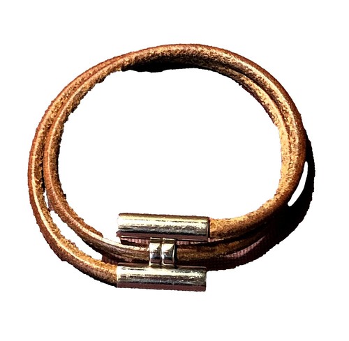 HERMÈS PARIS Wrap Hapi 3 Bracelet Choker Brown Leather  display picture 1