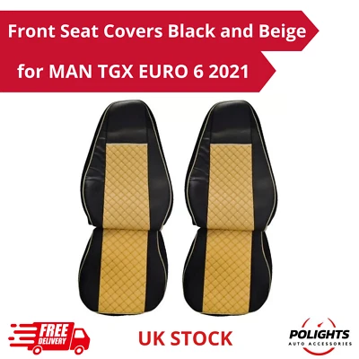 Housses de siège avant en cuir PU 2 pièces - Noir/Beige pour MAN TGX Euro 6 2021 - Photo 1/2