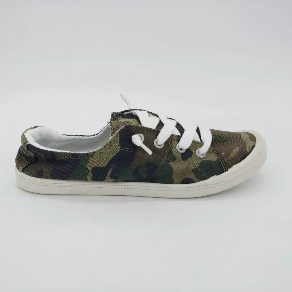 Forever Comfort Womens Sneakers Shoes Green Walking Camo Canvas 7