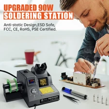 90W Electric LED Soldering Iron Station Kit Auto Sleep Adjustable Temperature US
