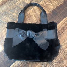Roberta Gandolfi Women’s Black Mink & Leather Handbag Purse Italy