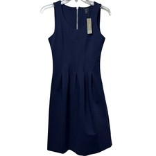 J.Crew NEW Sleeveless Fit Flare Dress Zip Front Back Women 00 Navy