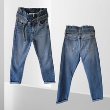 Sam Edelman Dani Blue Belted Paperbag Straight Leg Jeans 26 CROP