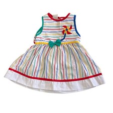 Vintage Young Hearts Pinafore Dress Pinwheel Multicolor Stripes Girls Size 3T