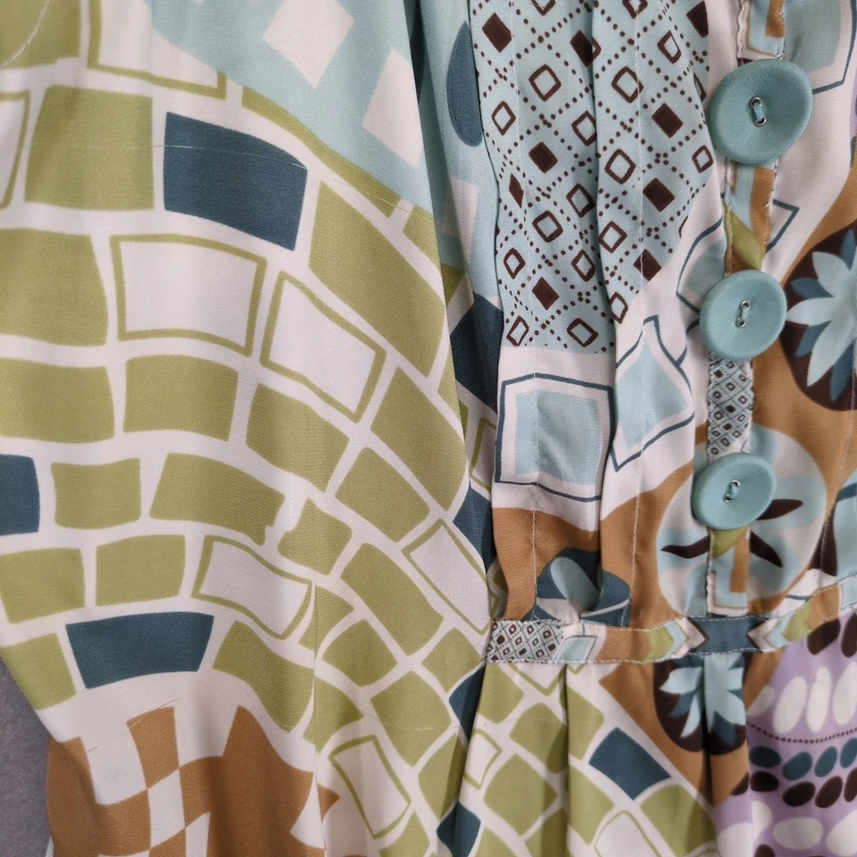 Blusa Top ECI NY Para Mujer 10 Estampado Caprichoso Satinado, Manga Abullonada Peplum Seda Y2K Foto 4 de 4