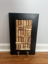 Framed Cork Bulletin Board Wall-Mounted with Key Hooks Black Brown Rectangle