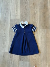 Vintage Sears Little Girl Navy Blue Dress White Peter Pan Collar Lace Detail 6