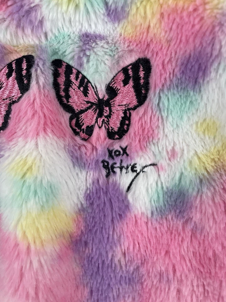 Betsey Johnson Hoodie Girls Medium Pink Sherpa Pullover Fur Butterfly - Image 4 of 4