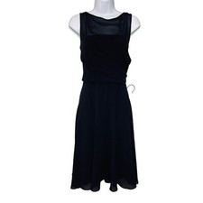 NWT Lauren Ralph Lauren Black L'Opera Dress Mesh Sheer Neck Fit Flare Size 12
