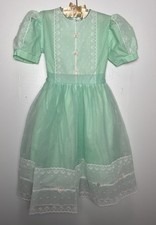 Vtg Girls Dress 6 NWOT Mint Green Organza Lace Tulle Puff Sleeve Party Wedding