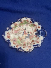 Antique Japanese Porcelain Dish Kutani Ware Nippon w/ Tori Gate, 1891-1921