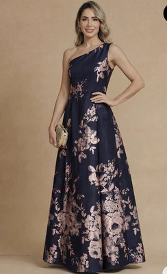 Women s Size 16 Navy/Pink One-Shoulder Sleeveless Floral Maxi Formal Dress