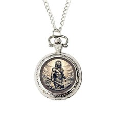 Hercules Heracles Pocket Watch Greek Roman Mythology Gift Silver Quartz Chain