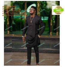 Mens Kurta Black Color Traditional Shirts Top Shirt Solid Mens Wear Cotton Cloth