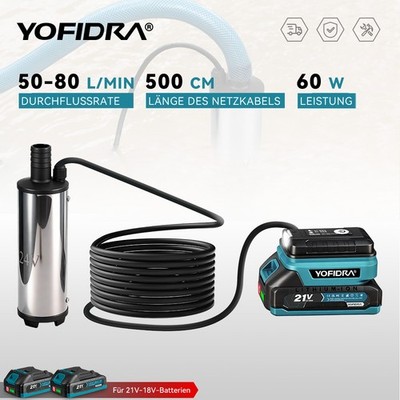 YOFIDRA  18V Akku Wasserpumpe Tauchpumpe 60W Absaugpumpe Oil Extraction Pump DE