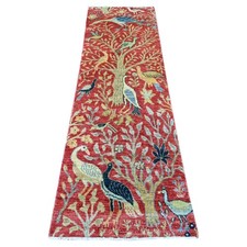 2'6"x8' Red Hand Knotted Peshawar with Birds of Paradise Design Wool Runner Rug