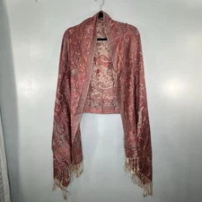 NWT Pashmina Scarves Wraps Paisley golden/red Viscose Satin Fringes Trim OS Boho