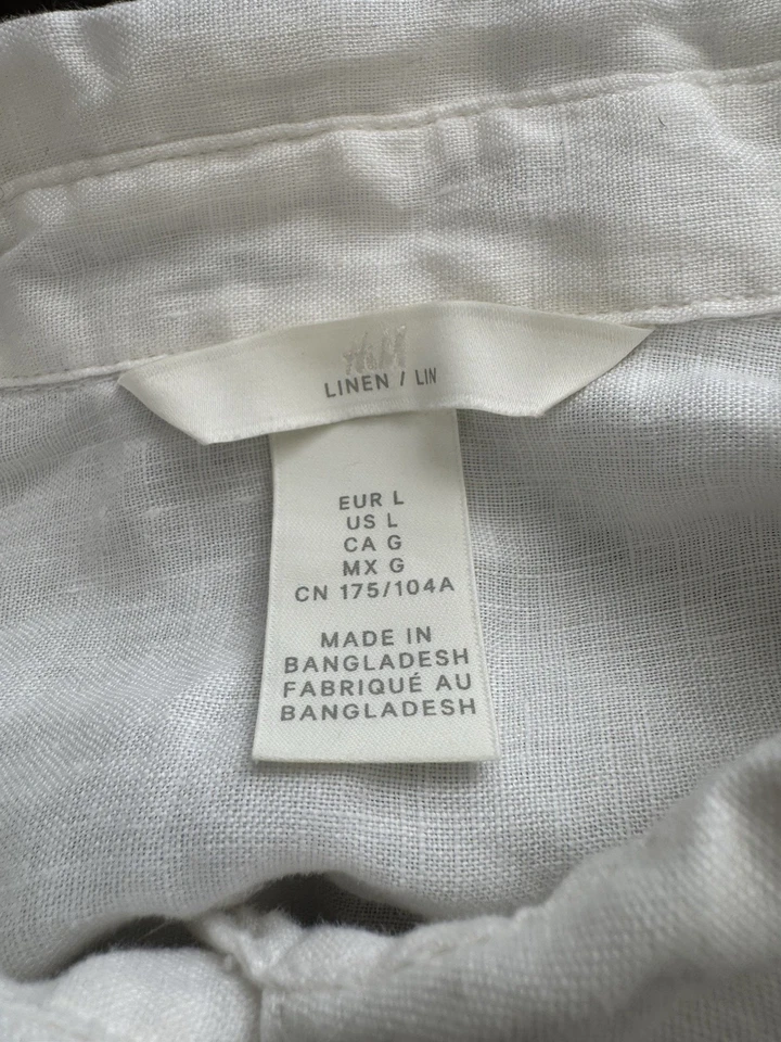 H&M Mens Dress Shirt Size Large all linen off white long sleeve - Image 4 of 4