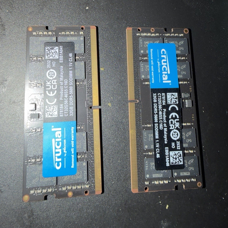 Crucial 64GB (2x32GB) DDR5-5600 SODIMM Laptop Memory CT32G56C46S5