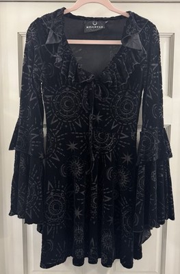 Killstar Celestite Velvet Dress Medium M Black Celestial Burnout Goth Skater