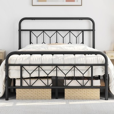 Metal Platform Bed Frame Mattress Foundation with Footboard, Full Size Black