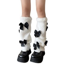 Plush Leg Warmers for Women Sweet Double Bowknot Faux Lamb Wool Boot Cover Socks