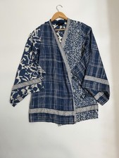 BCBGMAXAZRIA Silk Wrap Dress Blue Abstract Kimono Sleeve Mini Size L