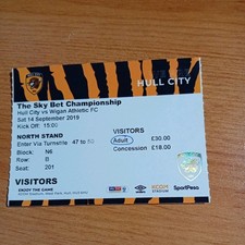 Ticket : 2019/2020 14/9/2019 Chmpionship Hull City v Wigan Athletic