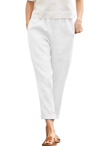 Womens Casual Cotton Tapered Capri Cargo Pants Loose Elastic Waist Ankle Crop...
