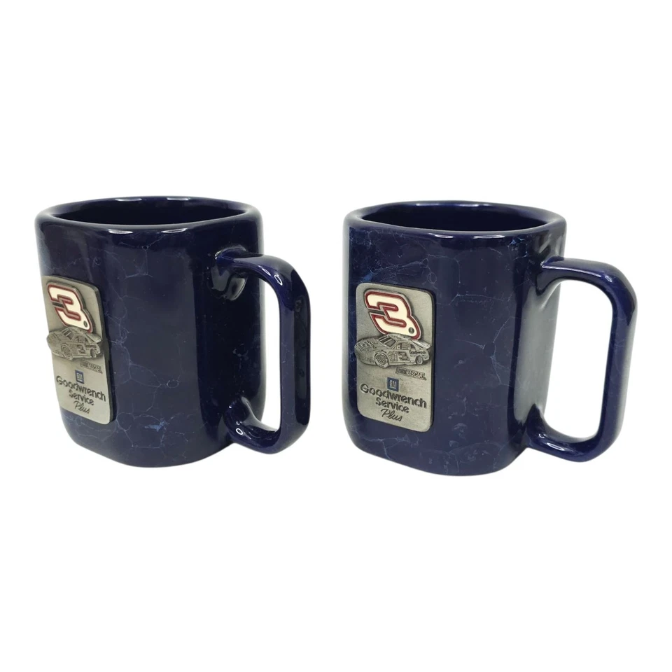 Dale Earnhardt #3 GM Goodwrench Service Plus Coffee Mugs Ceramic Blue Marbleized - Image 3 of 4