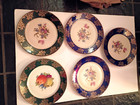 4 Matching Cico China Dinner Plates. Burgundy and Gold Borders Floral Centers — photo 7