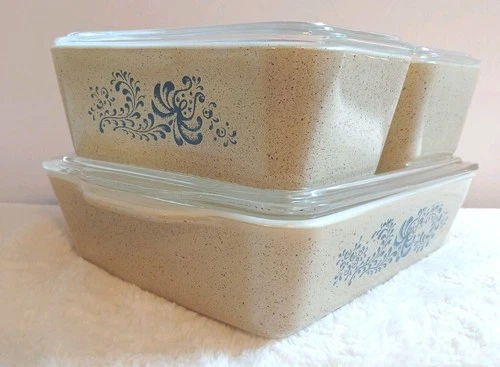 Vintage Pyrex 1976-80 "Homestead" Full Refrigerator Set!  Folk Art Press Glass