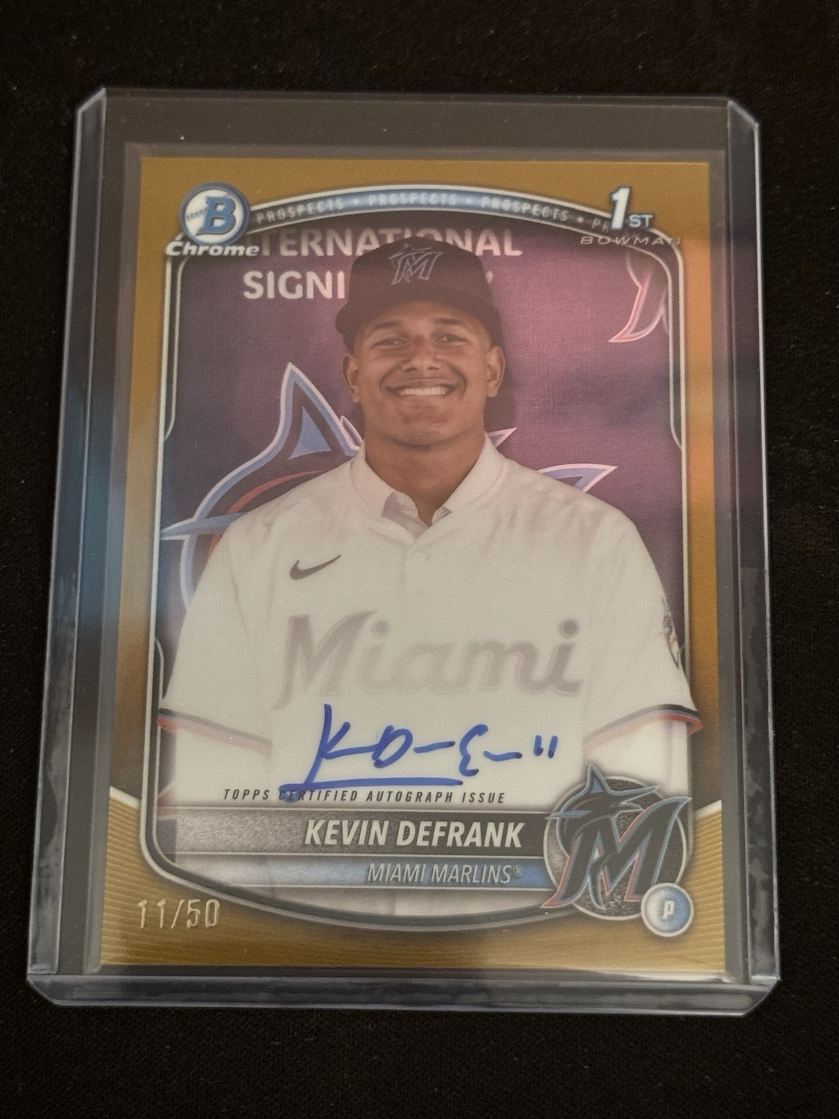 2025 Bowman Chrome Kevin DeFrank Chrome 1st True Gold Auto /50 Marlins 🔥