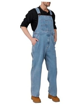 Men's Denim Bib Overalls, Heavy Duty Cotton, Multi-Pocket Design with Hammer