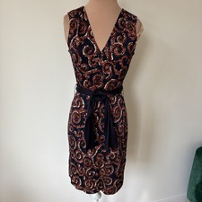 Tory Burch Nicola Navy Blue Sapello Swirl Print Silk Jersey Sash Belt Dress XS