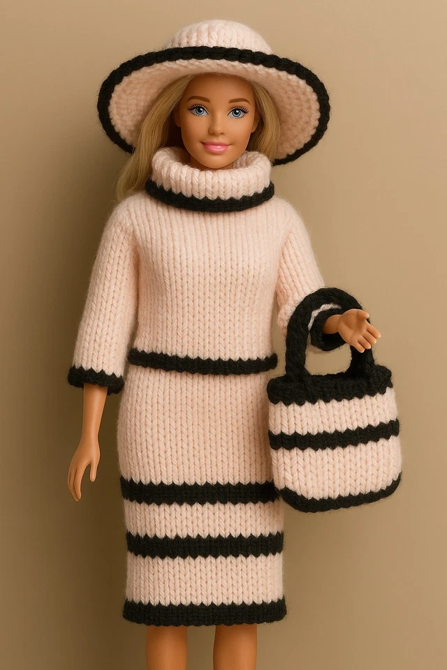 Knitting Pattern Only- Chic Barbie Sindy Doll’s Clothes Big Jumper Hat Skirt Bag