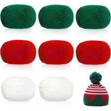 Rainmae 8 Pack Velvet Yarn for Christmas Knitting Crochet (White, Green, Red)