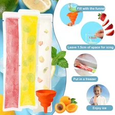 100 Disposable Ice Popsicle Bags with 2 Popsicle Sleeves, Neoprene Freezer Ic...