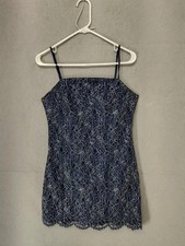 Francesca's Dress Womens Medium Navy Blue Lace Floral Mini Sleeveless Party NWT
