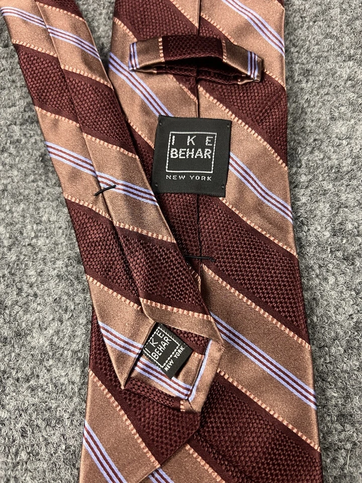 "Corbata de cuello IKE BEHAR NEW YORK, 100 % seda, granate, marrón y lavanda a rayas, 60""" Foto 4 de 4