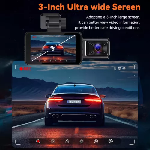 1080P HD Car Dash Cam Front/Inside/Rear Car DVR Dash Camera WiFi Video Recorder - Picture 10 of 16