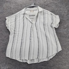 Altar'd State Shirt Womens Medium V Neck Short Sleeve White Striped