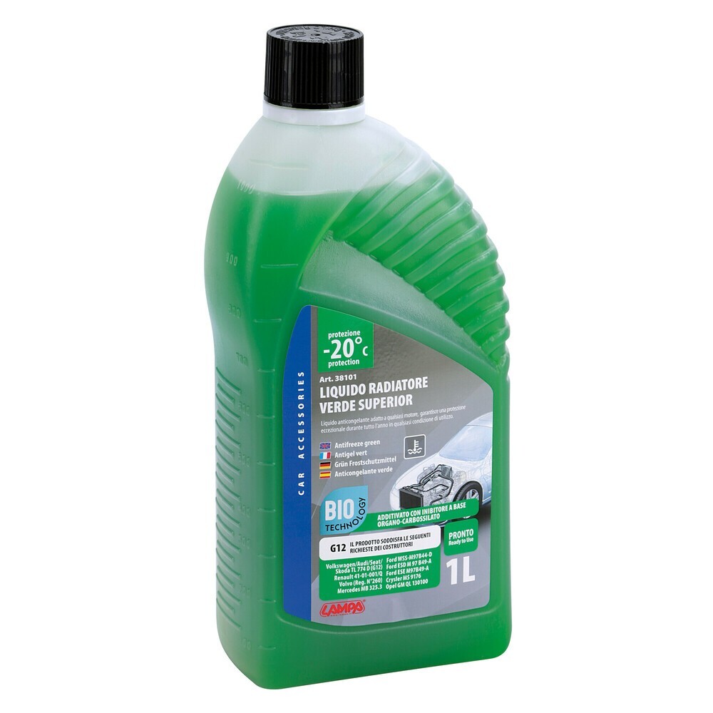 LIQUIDO ANTIGELO VERDE 1 LITRO SUPERIOR (-20°C)PROTETTIVO RADIATORE AUTO  PRONTO
