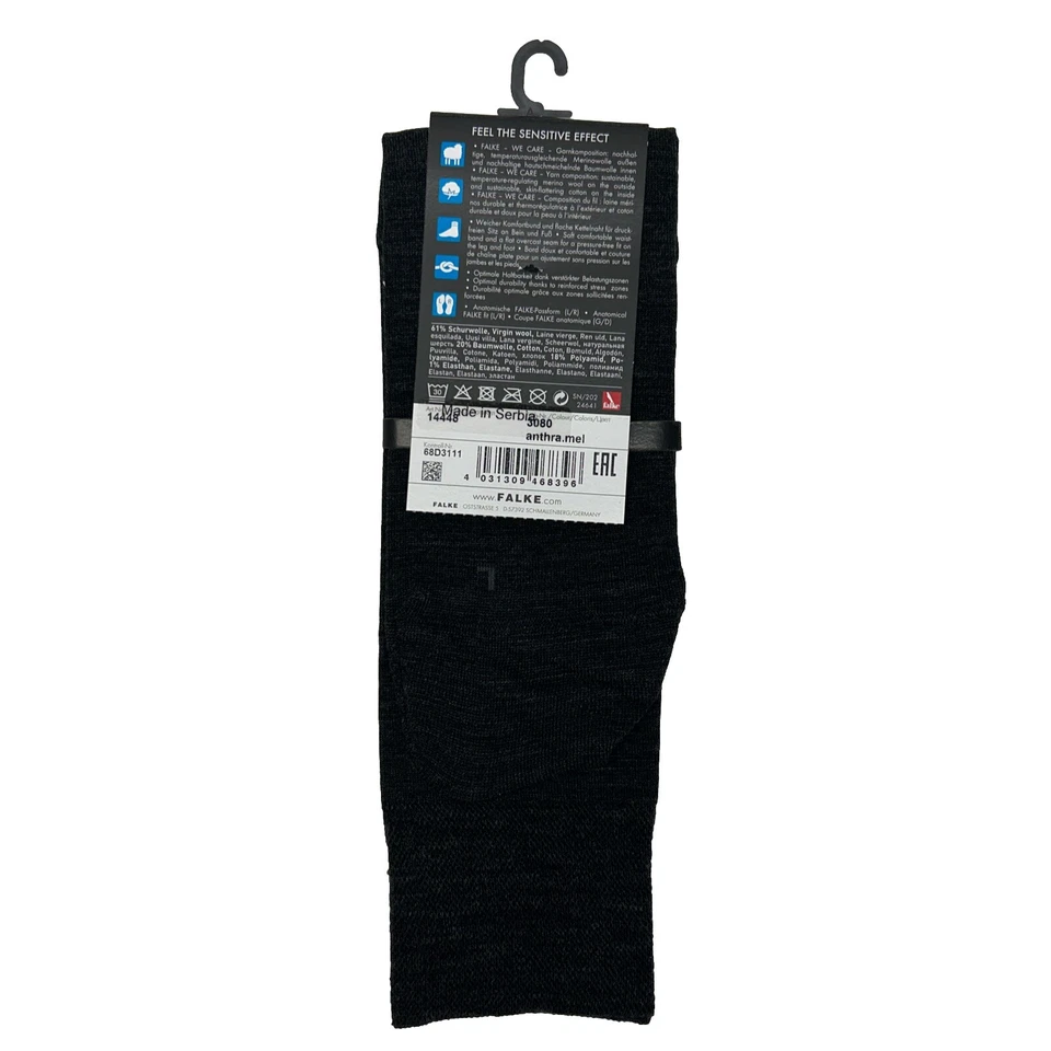 Calcetines FALKE Para Hombres Sensitive Berlin Mezcla de Lana Virgen y Algodón Gris EE. UU. Talla 6.5-9 Foto 3 de 4