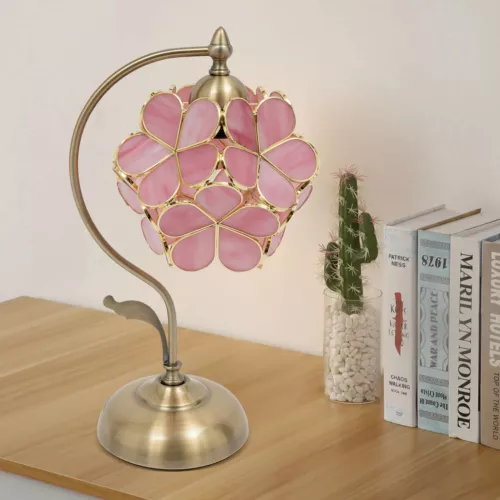 Cherry Blossom Style Pink Glass Petal Antique Desk Lamp Tiffany Flower Lampshade - Bild 2 von 6