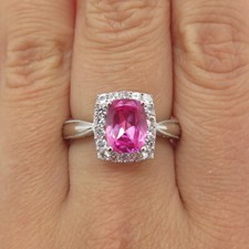 SUN 925 Sterling Silver Lab-Created Pink Sapphire  Topaz Promise Ring Size 8